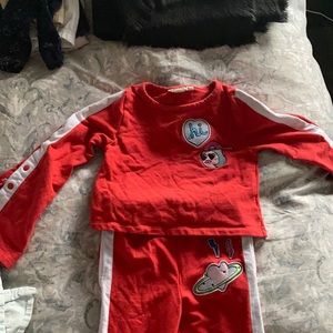 Girls crop top bell bottom sweat suit